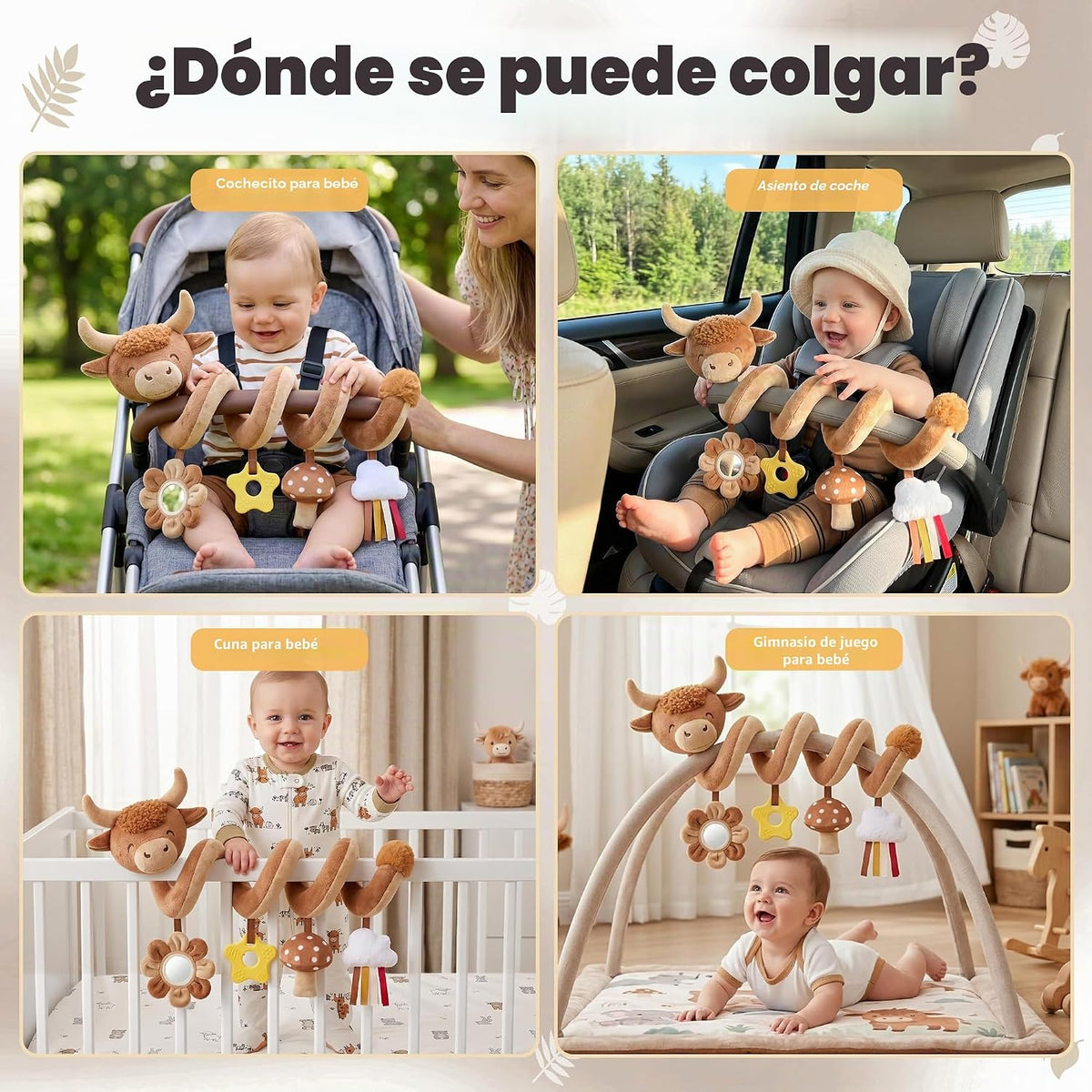 Stuffed Highland Cow - Juguetes de asiento de coche en espiral para...