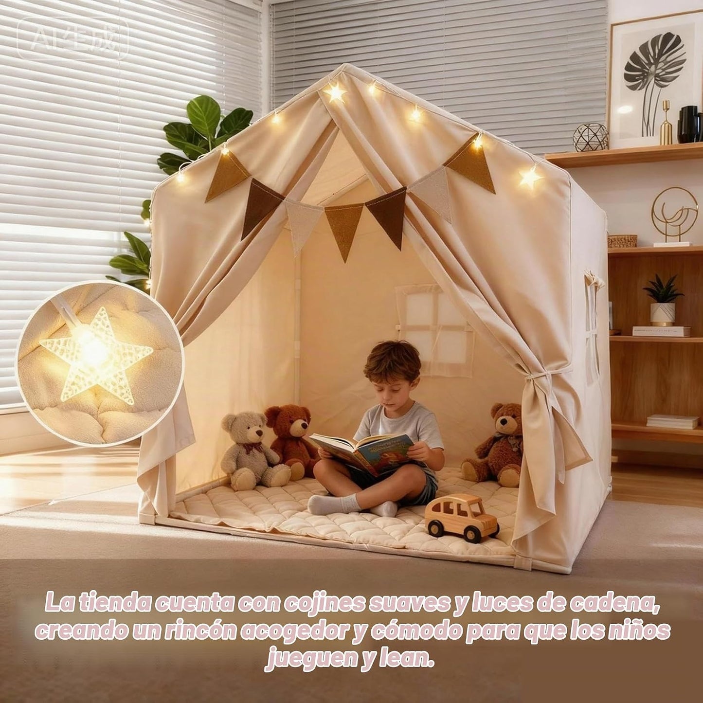Tienda de campaña para niños, casa de juegos interior con tapete\/l...