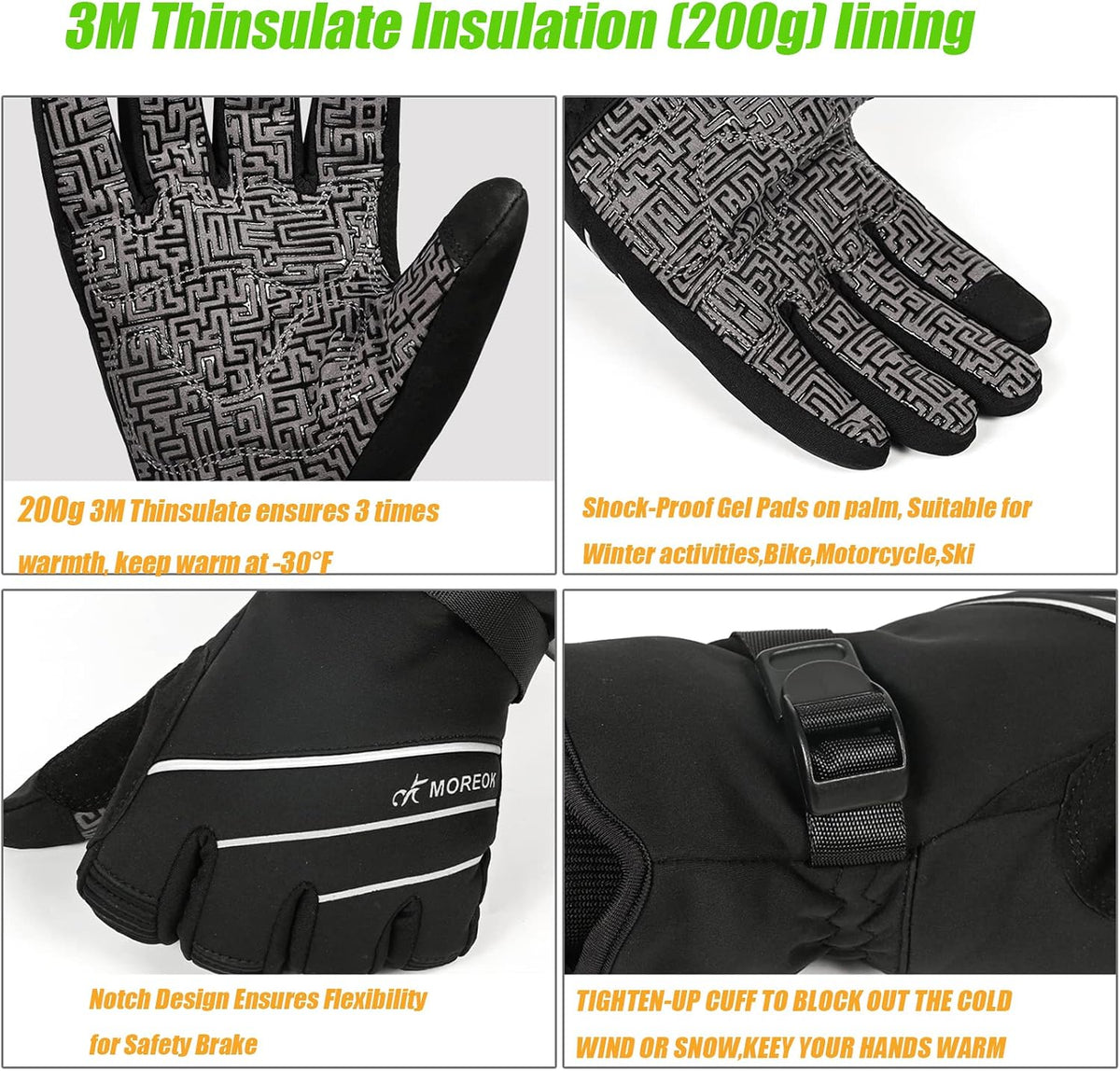 MOREOK - Guantes de invierno impermeables y resistentes al viento -...