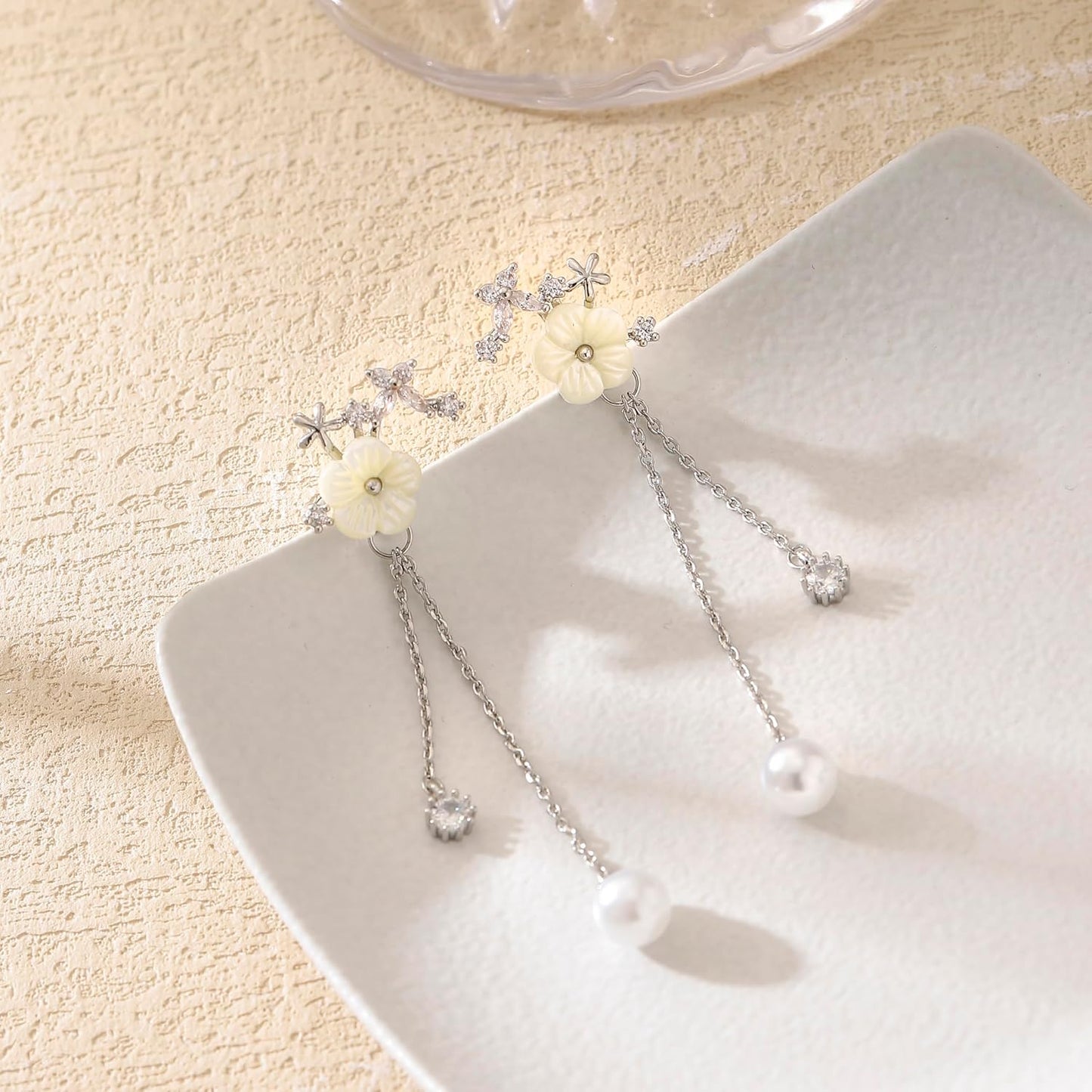 Aretes colgantes de perlas para mujer, cadena larga de enhebrador,...