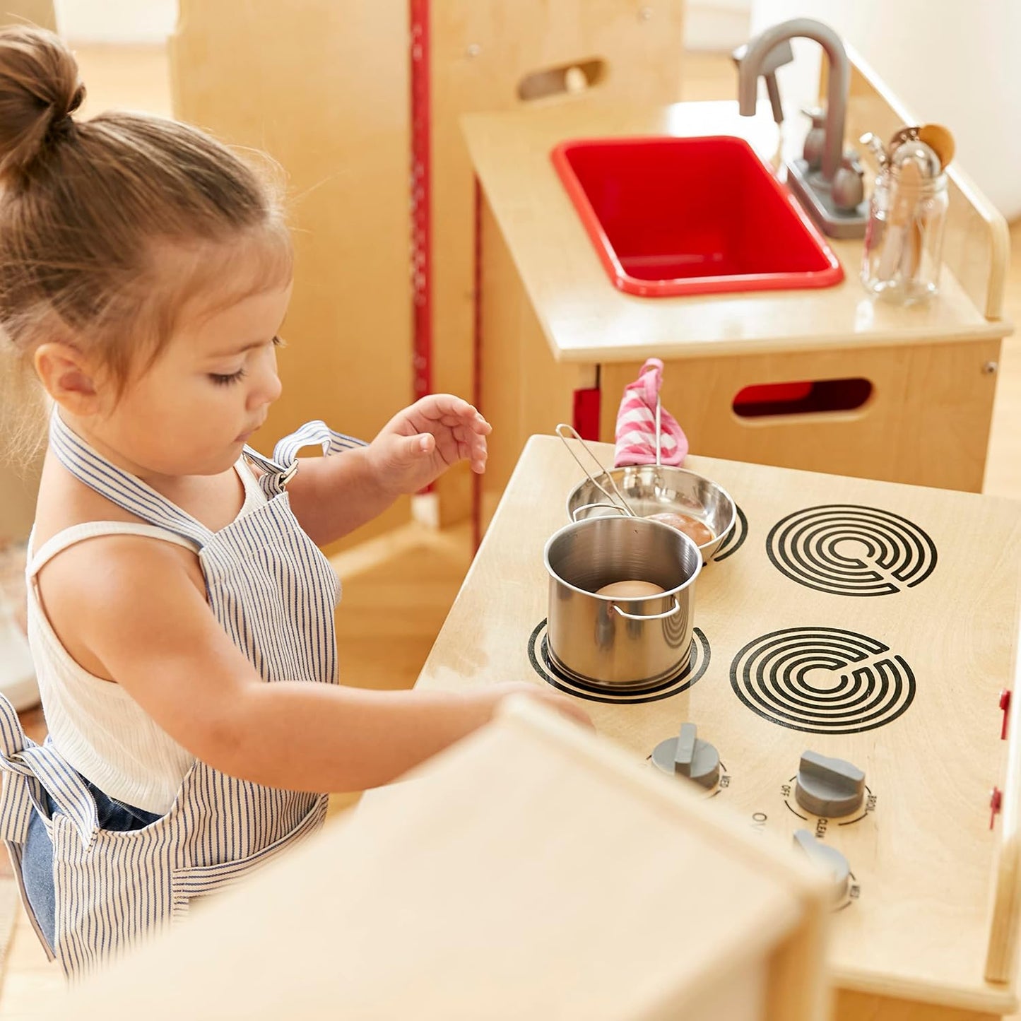 ECR4Kids Estufa de Cocina de Juguete, Set de Juego de Madera, Natural