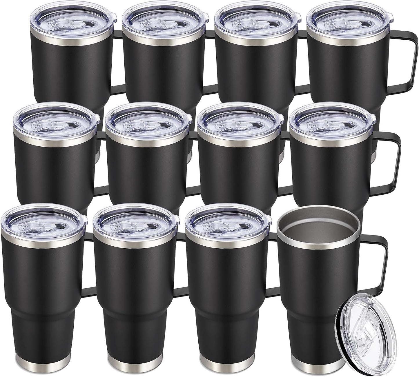 Cool Yoleb Vaso de 30 onzas con asa y tapa, vasos de acero inoxidab...