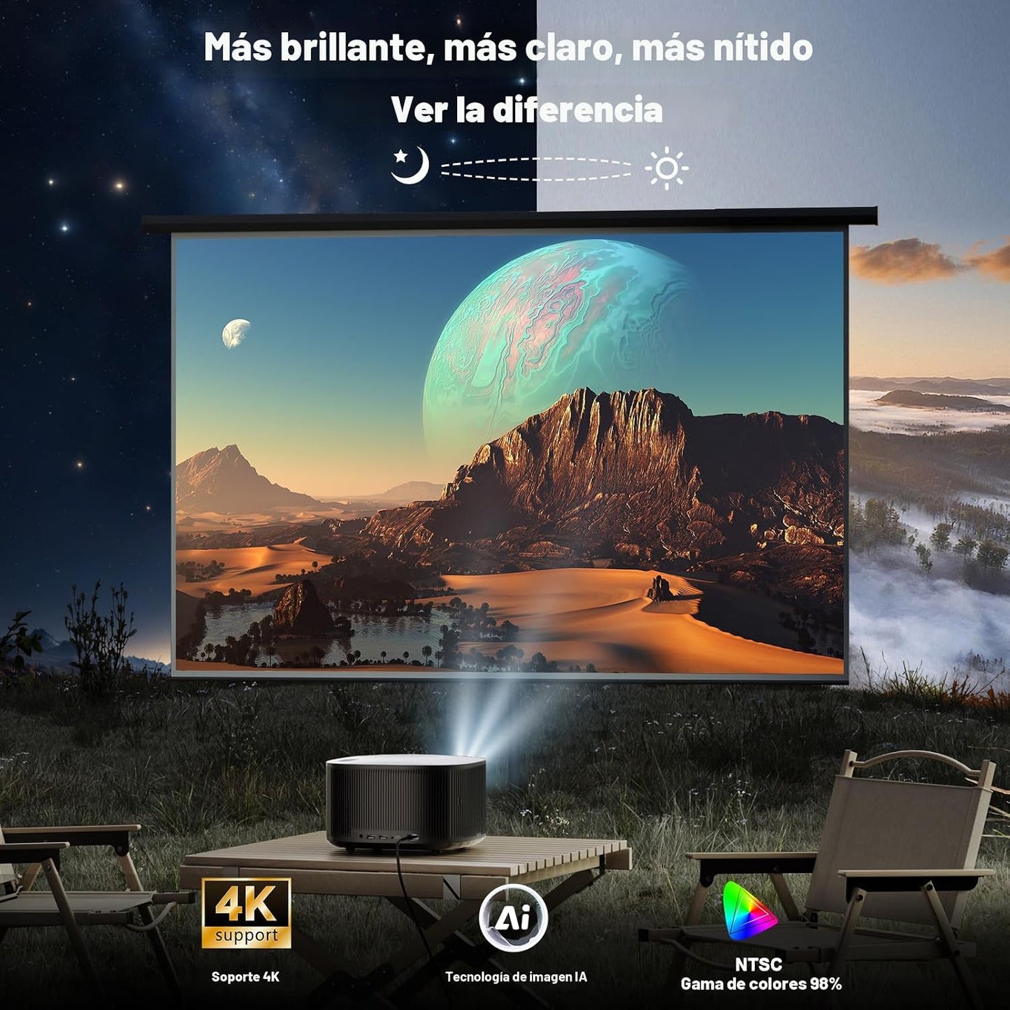 ONOAYO Proyector para exteriores 4K con audio Dolby de 60 W y aplic...