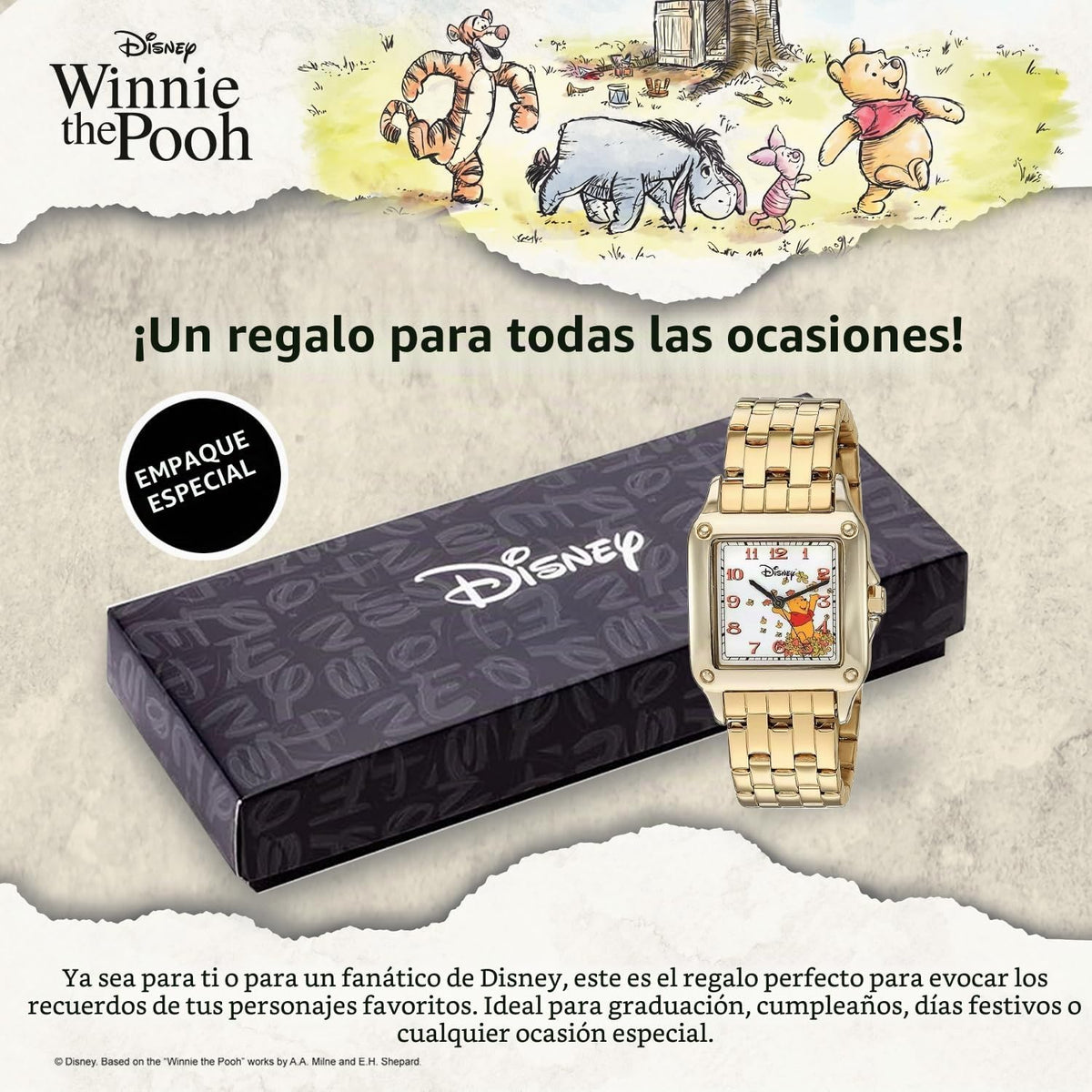 Disney Reloj clásico de Winnie The Pooh para mujer con esfera cuadr...