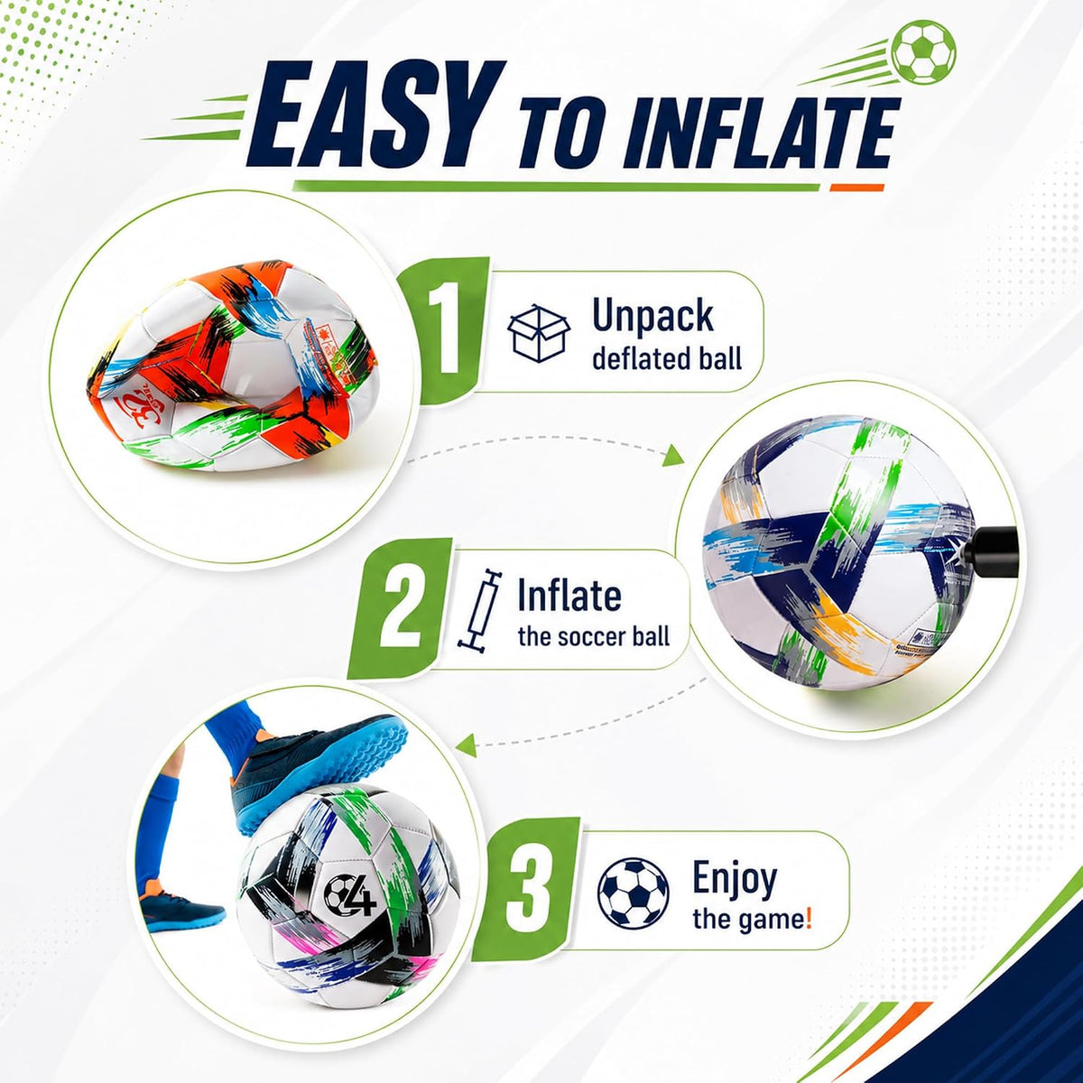 Innotoys Balón de fútbol tamaño 5, tamaño 4, tamaño 3, desinflado,...