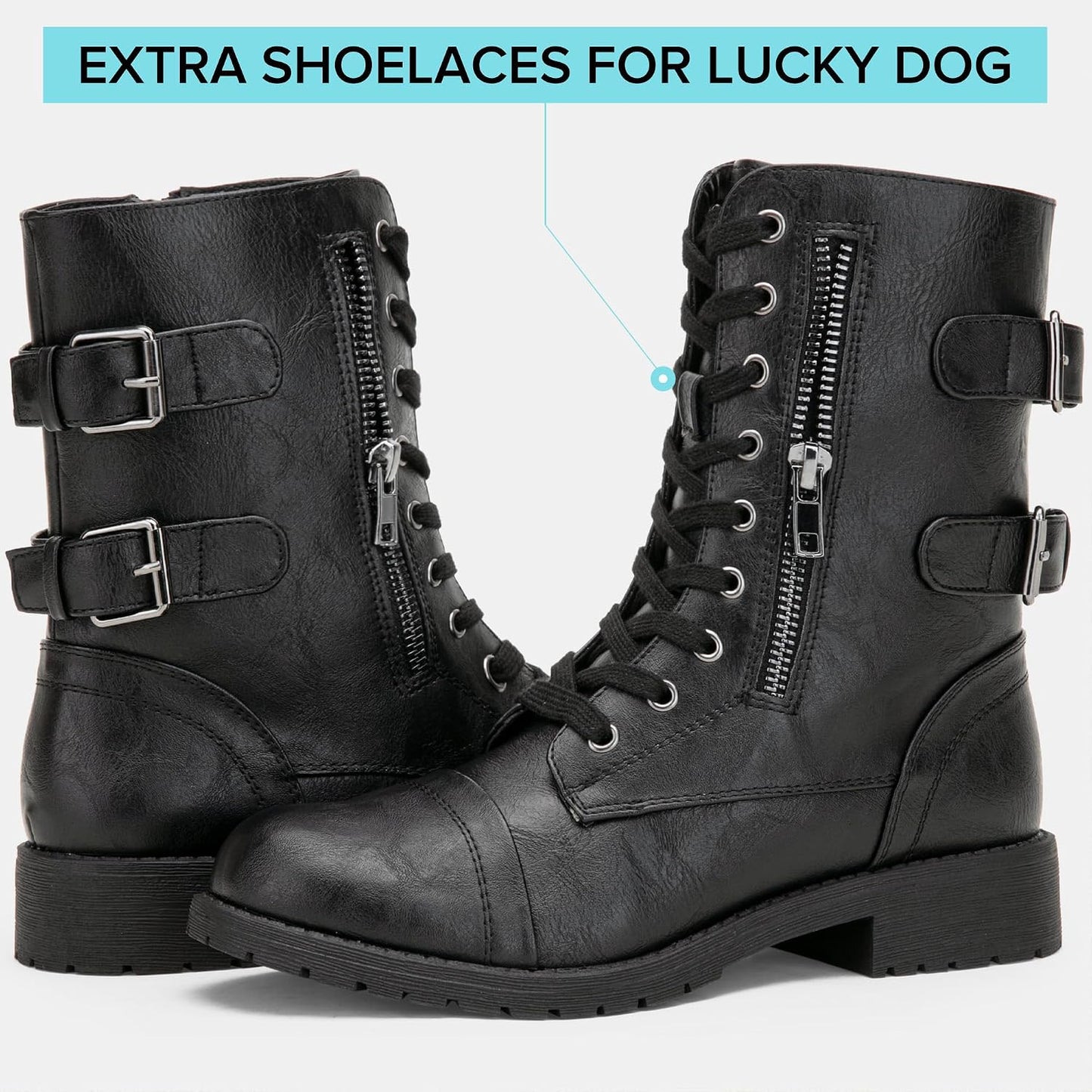 Vepose Botas de combate para mujer, tacón bajo, botas militares a m...