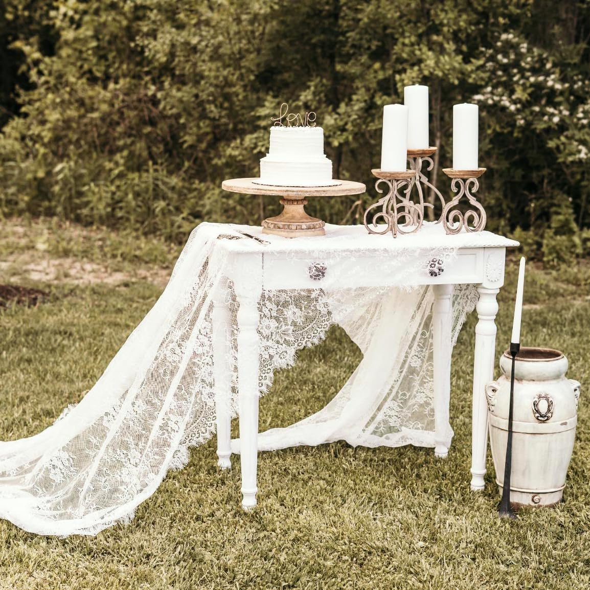 Mantel de encaje blanco para mesa de boda de 60x120 pulgadas, mante...