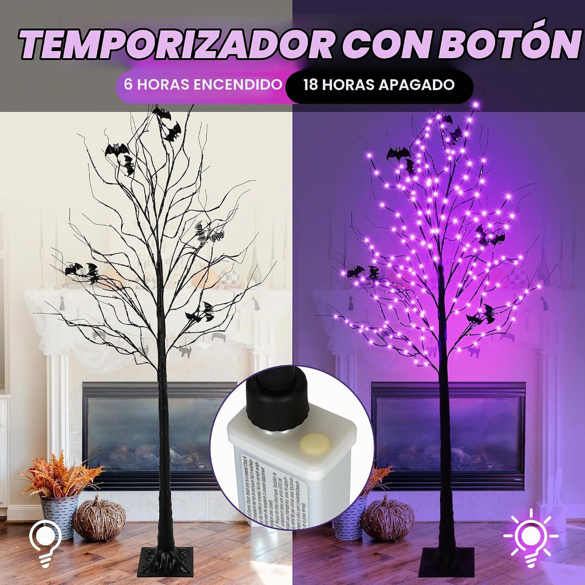 Árbol iluminado de Halloween con 260 luces LED, árbol de Halloween...