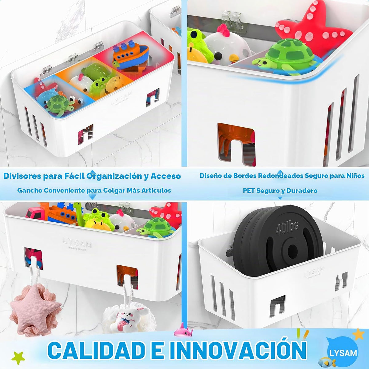 Almacenamiento de juguetes de baño, 2 paquetes, soporte grande para...