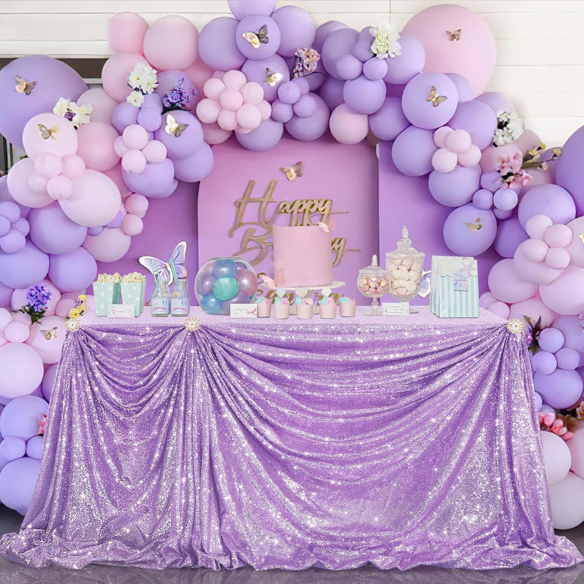 B-COOL Mantel de lentejuelas de lavanda, color lila, mantel de lent...
