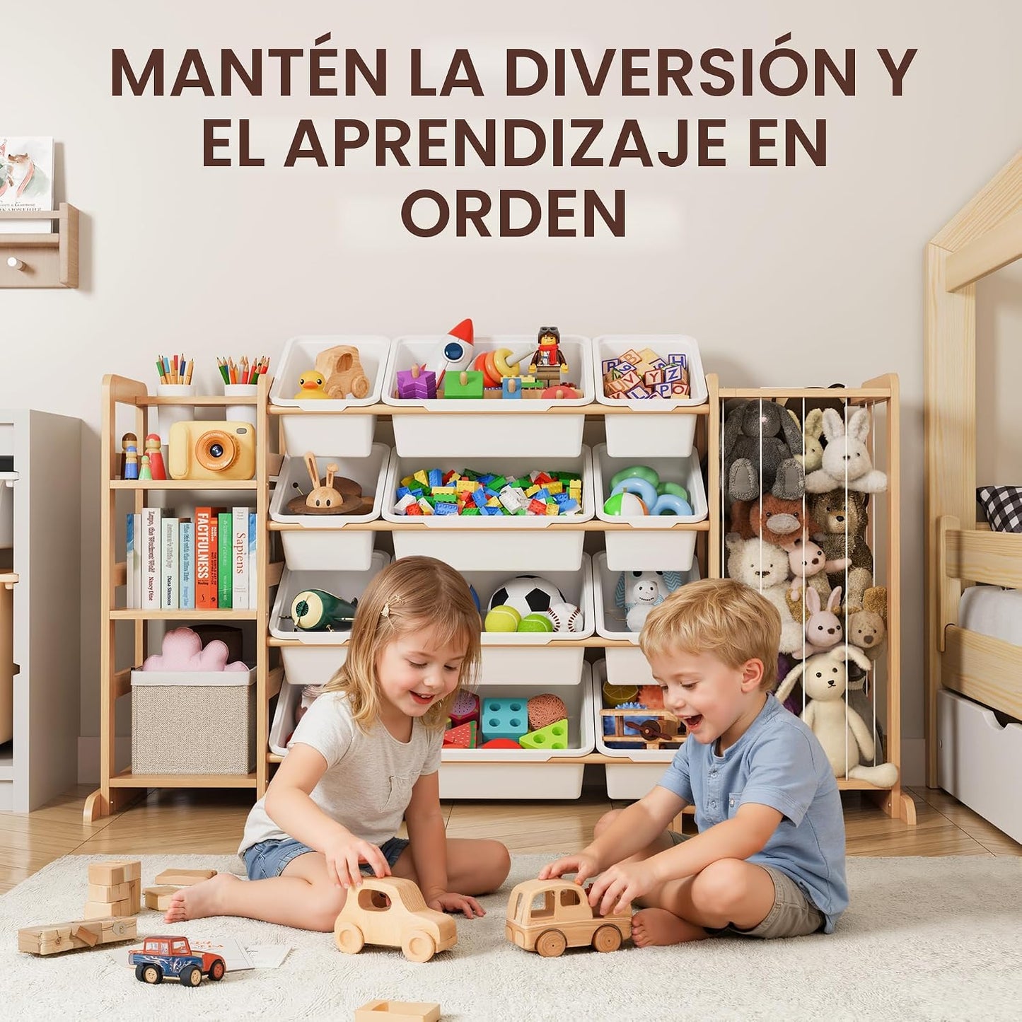 Organizador de almacenamiento de juguetes con estantería y almacena...