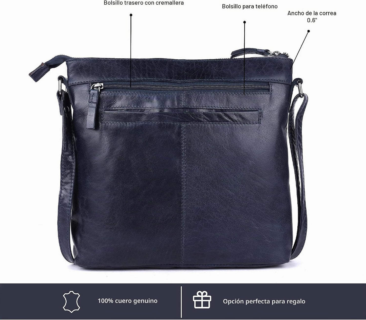LEDERBUCK Olga - Bolso bandolera extragrande de piel auténtica para...