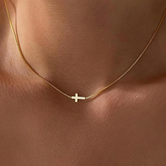Fesciory Collar de cruz para mujer, chapado en oro de 14 quilates,...