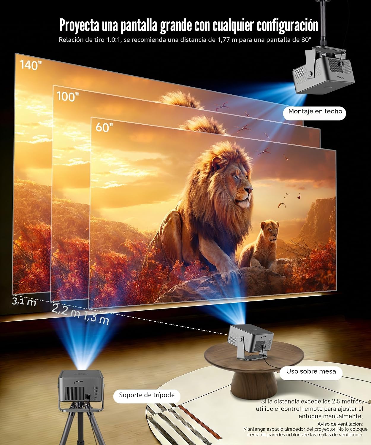 Proyector inteligente Magcubic 4K con WiFi y Bluetooth, 800 ANSI na...