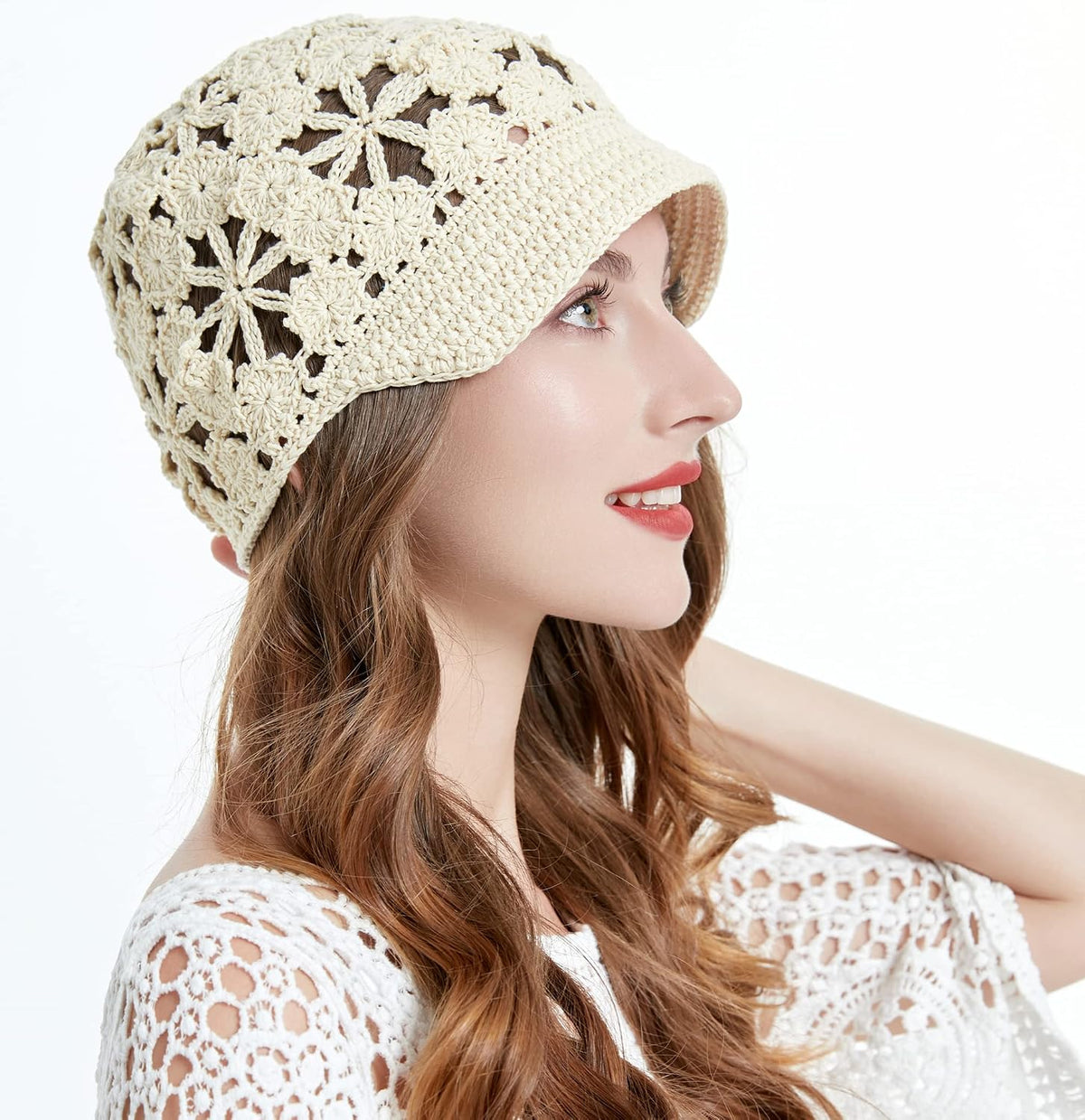 ZLYC Sombrero de ganchillo holgado de verano para mujer, gorra de c...