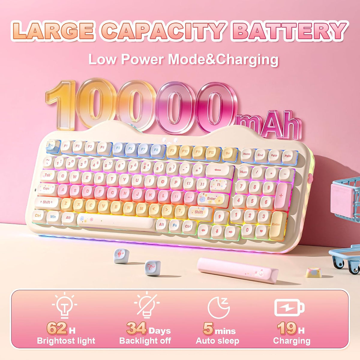 YUNZII C98 Cute Cake Teclado mecánico inalámbrico (beige, interrupt...