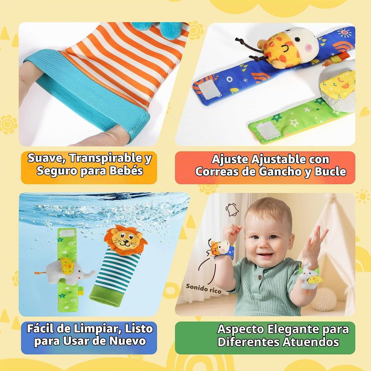 URMYWO Sonajeros de muñeca para bebé - Calcetines sonajero - Juego...