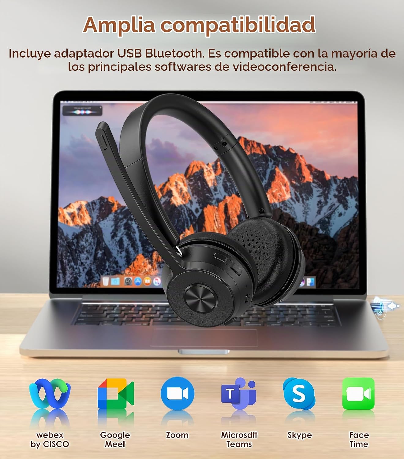 Soothielec Auriculares inalámbricos con micrófono para el trabajo,...