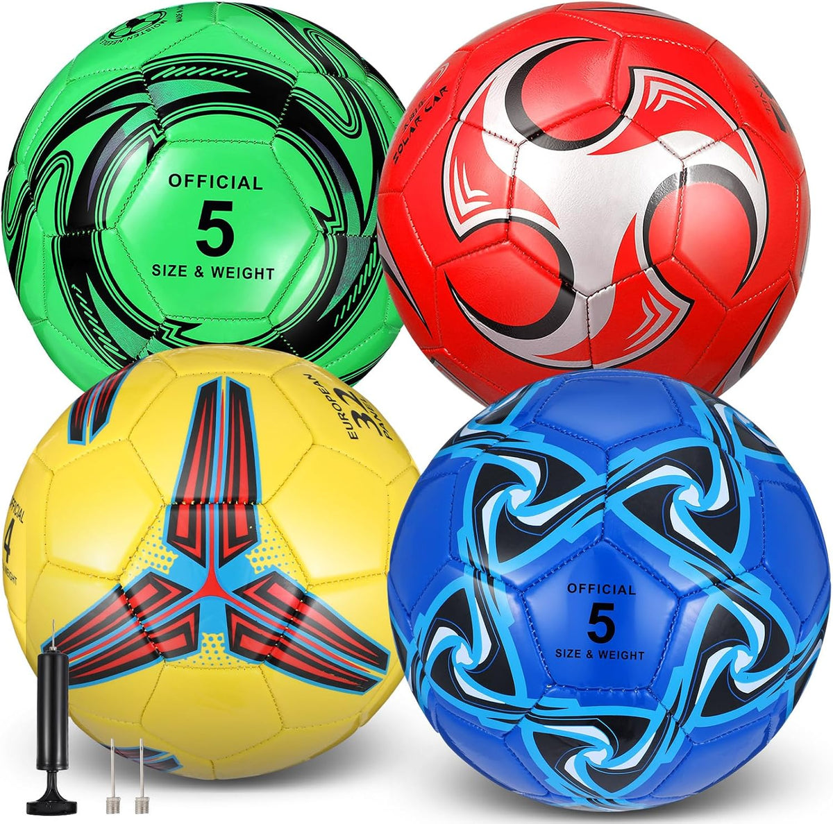Tradder Paquete de 4 pelotas de fútbol con bomba, tamaño 3, 4, 5, p...