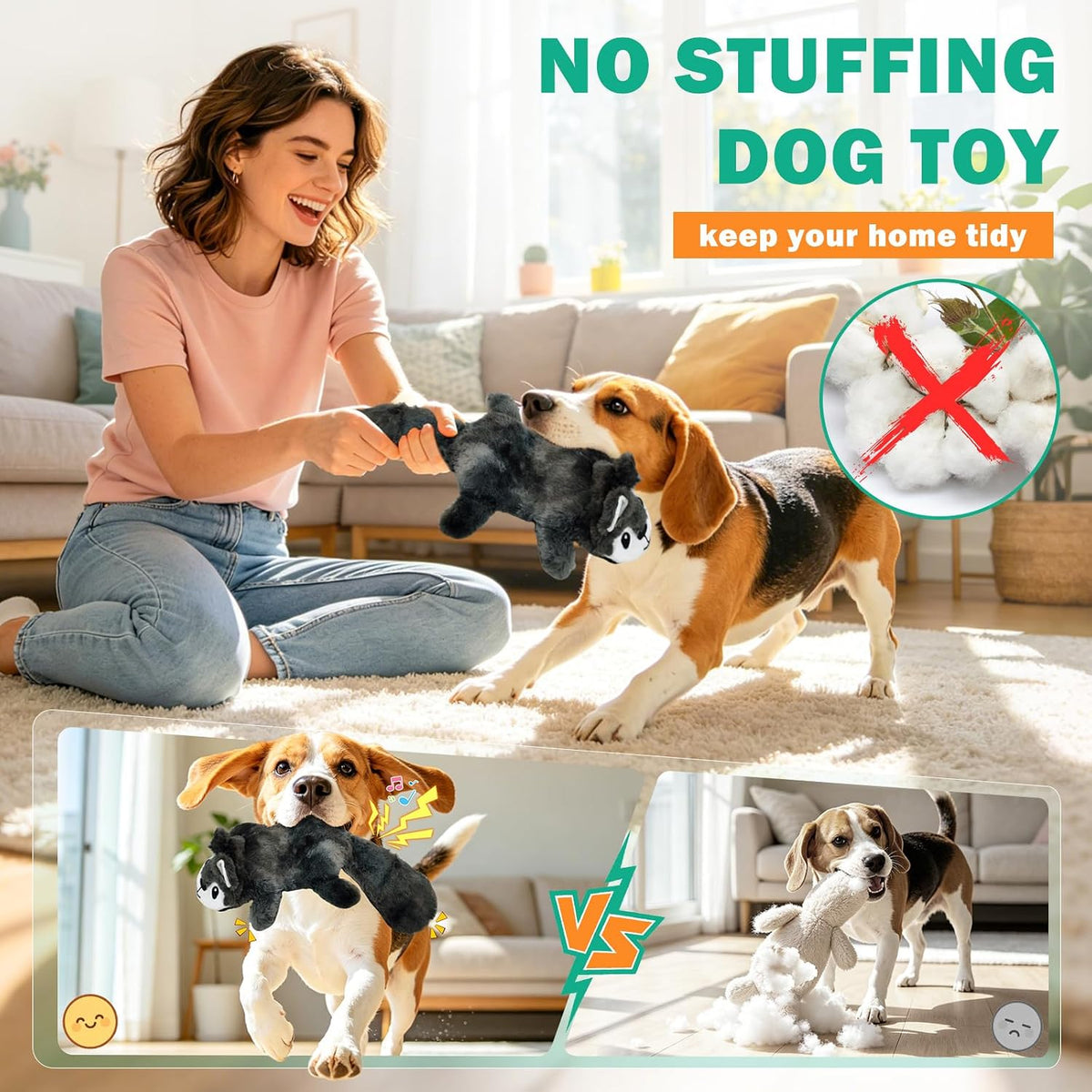 Fuufome Juguete masticable interactivo sin relleno arrugado para pe...
