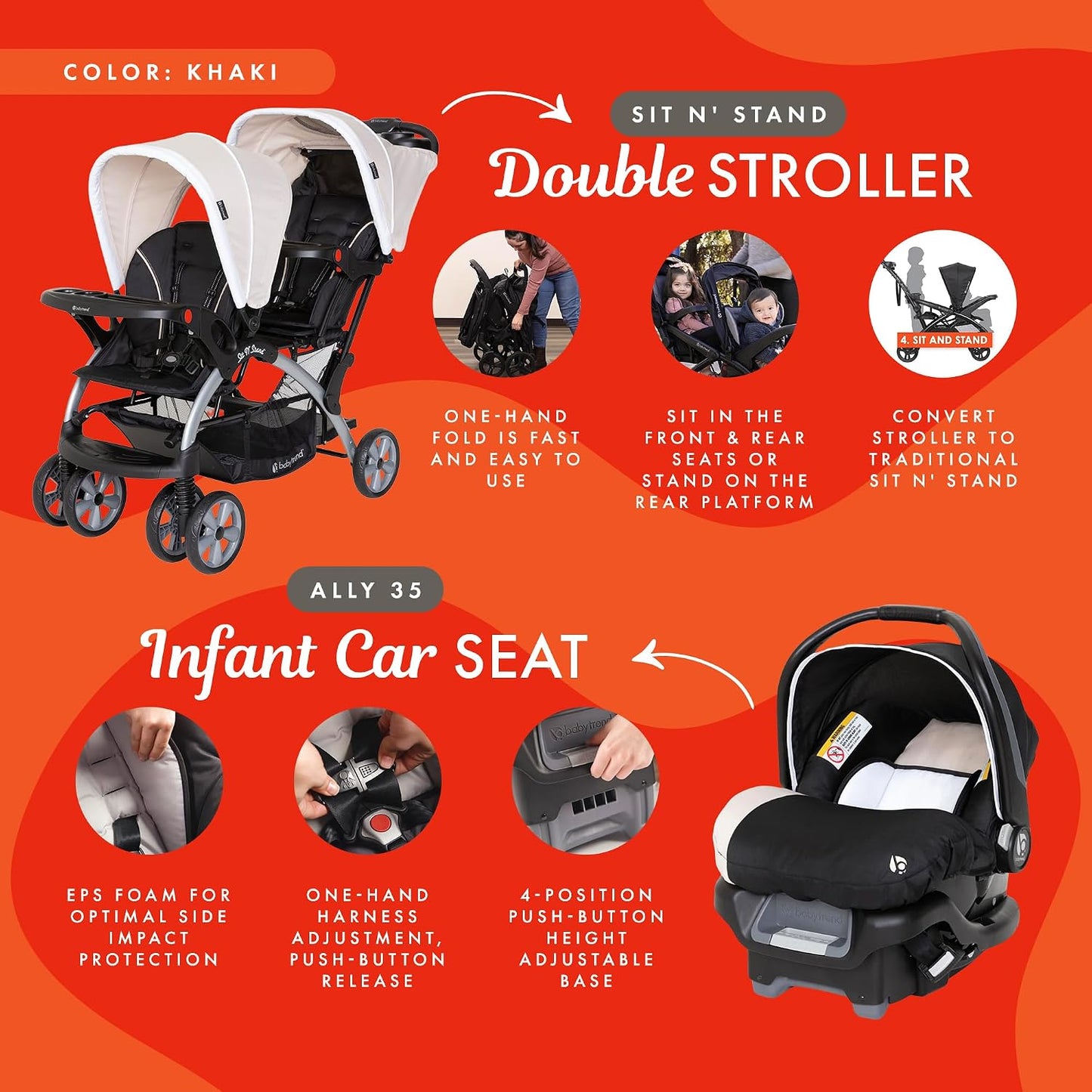 Baby Trend Cochecito Doble para Bebés y Niños Pequeños y Combo de A...