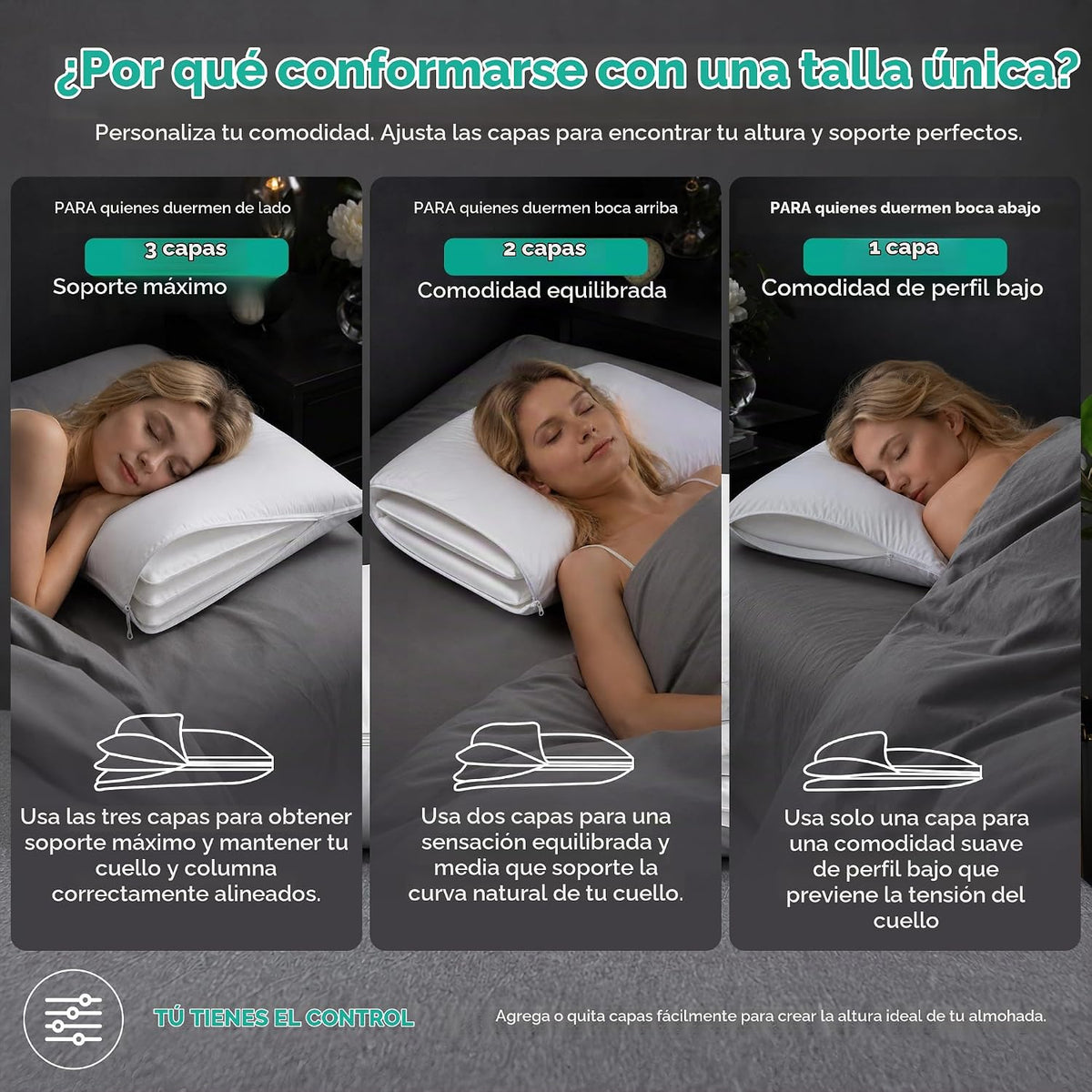 Three Geese - Juego de 2 almohadas de plumas de ganso ajustables de...