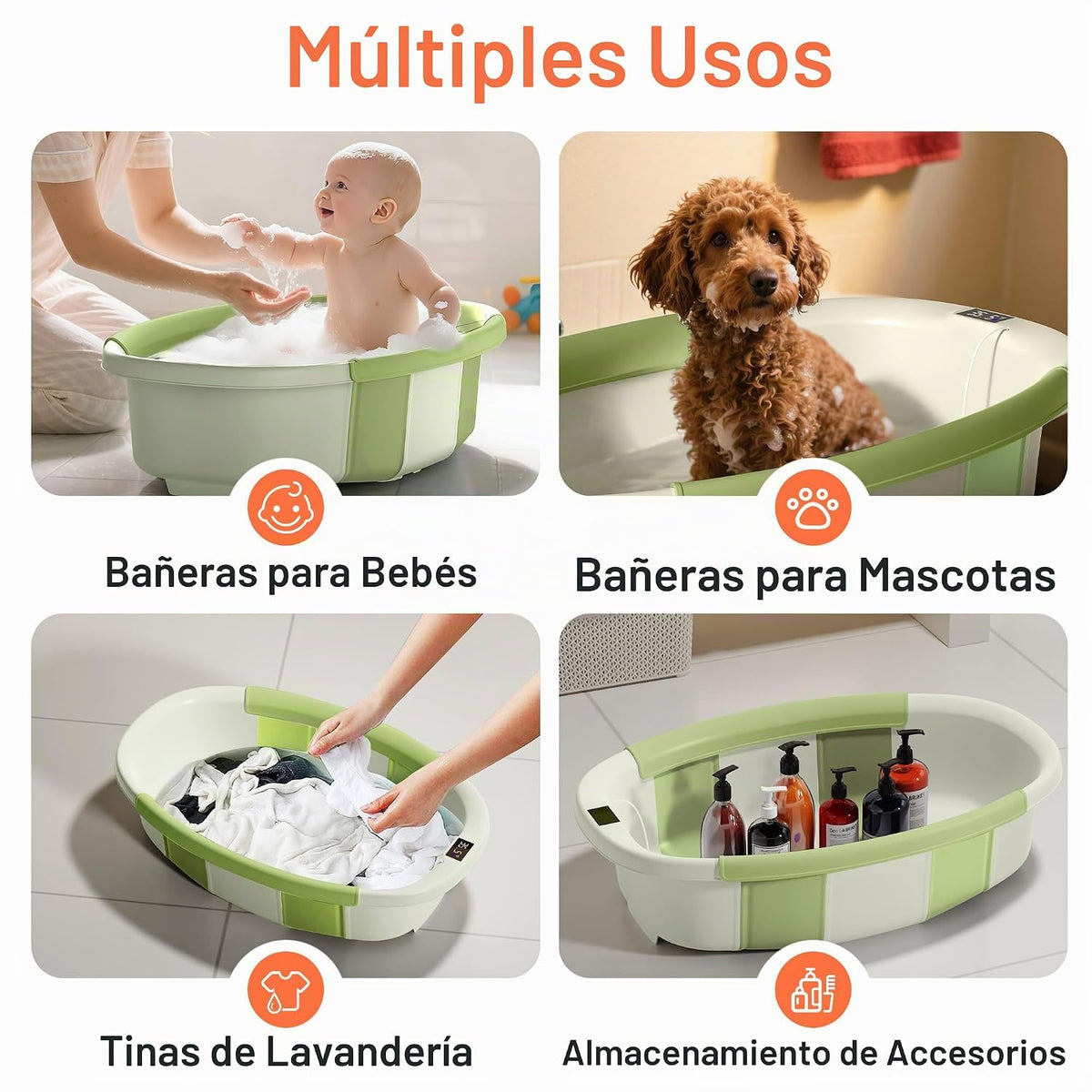 Bañera plegable para bebé, bañera grande para bebé con termómetro y...