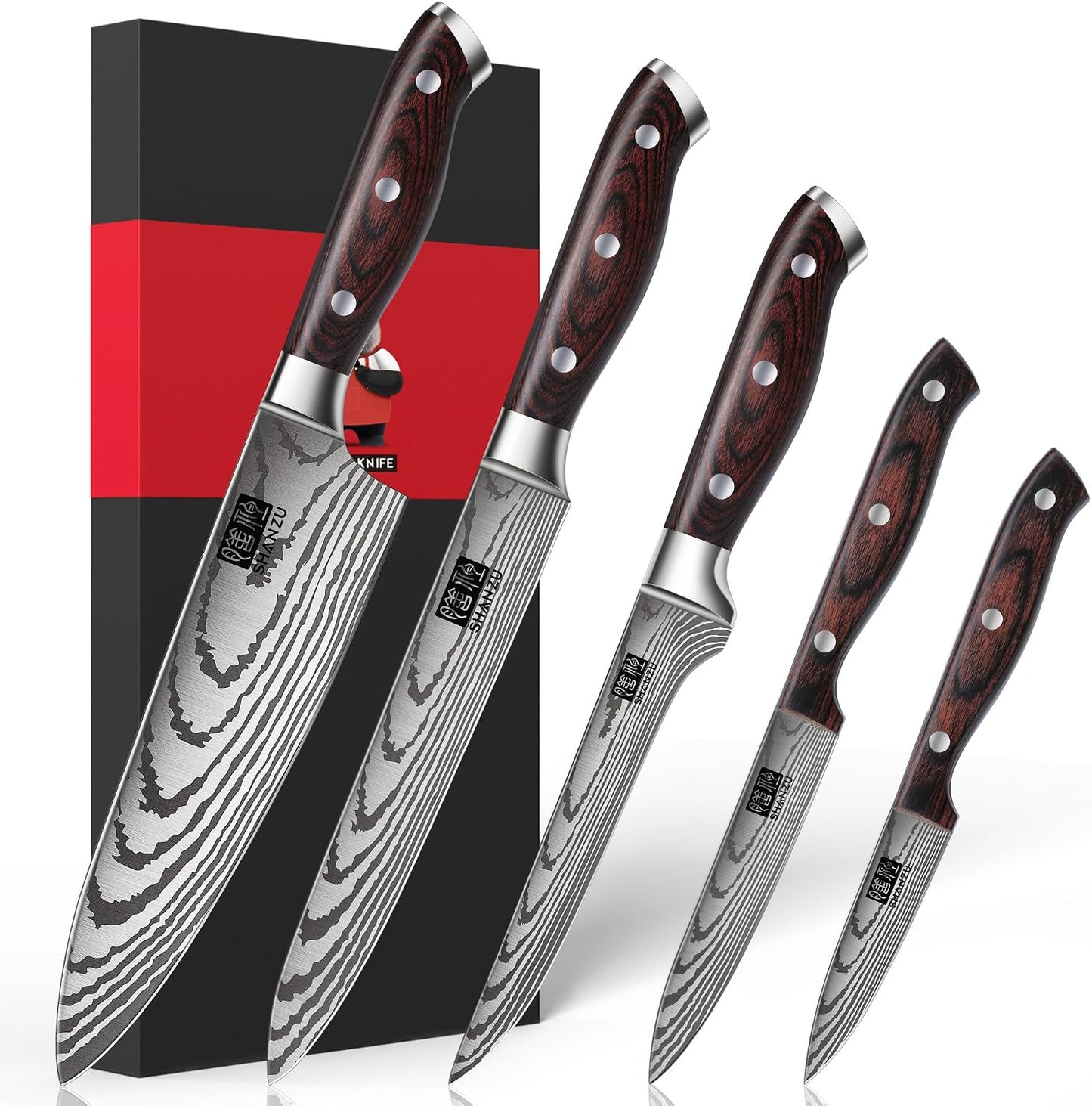 SHAN ZU - Juego de cuchillos de chef japoneses, 5 piezas, acero ino...