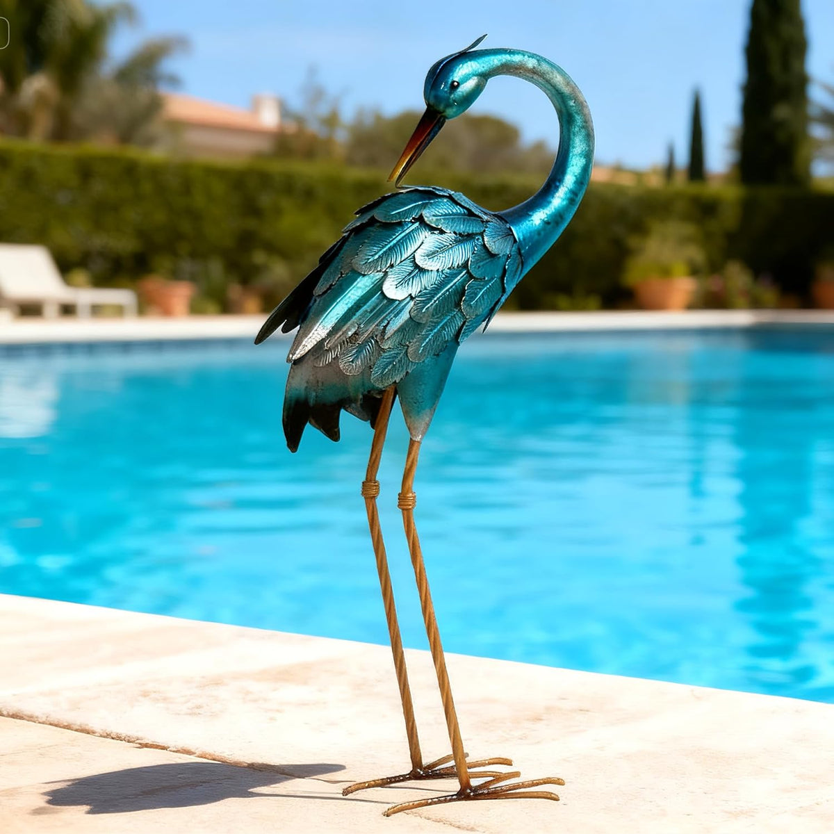 chisheen Estatuas de jardín de grúa, grúa de jardín de metal al air...