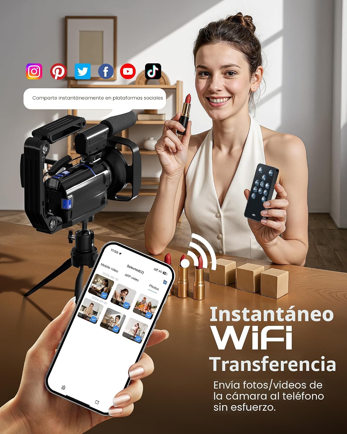 Videocámara 5K, cámara de video BREGOO UHD 64MP para vlogging en Yo...