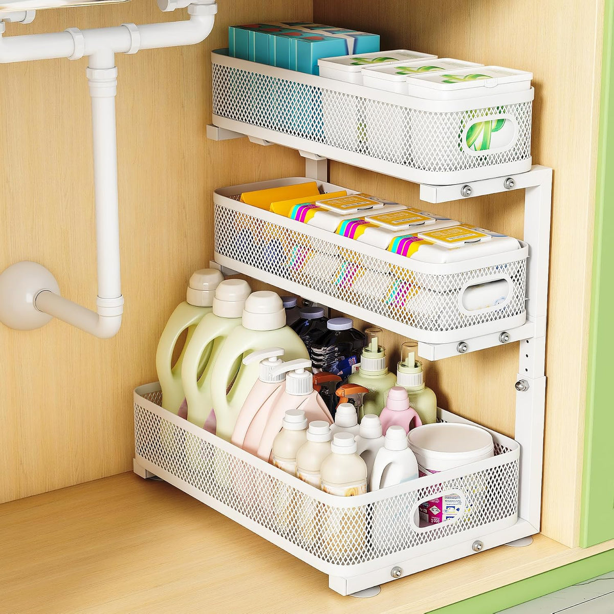 Organizador de 3 niveles para debajo del fregadero, organizador de...