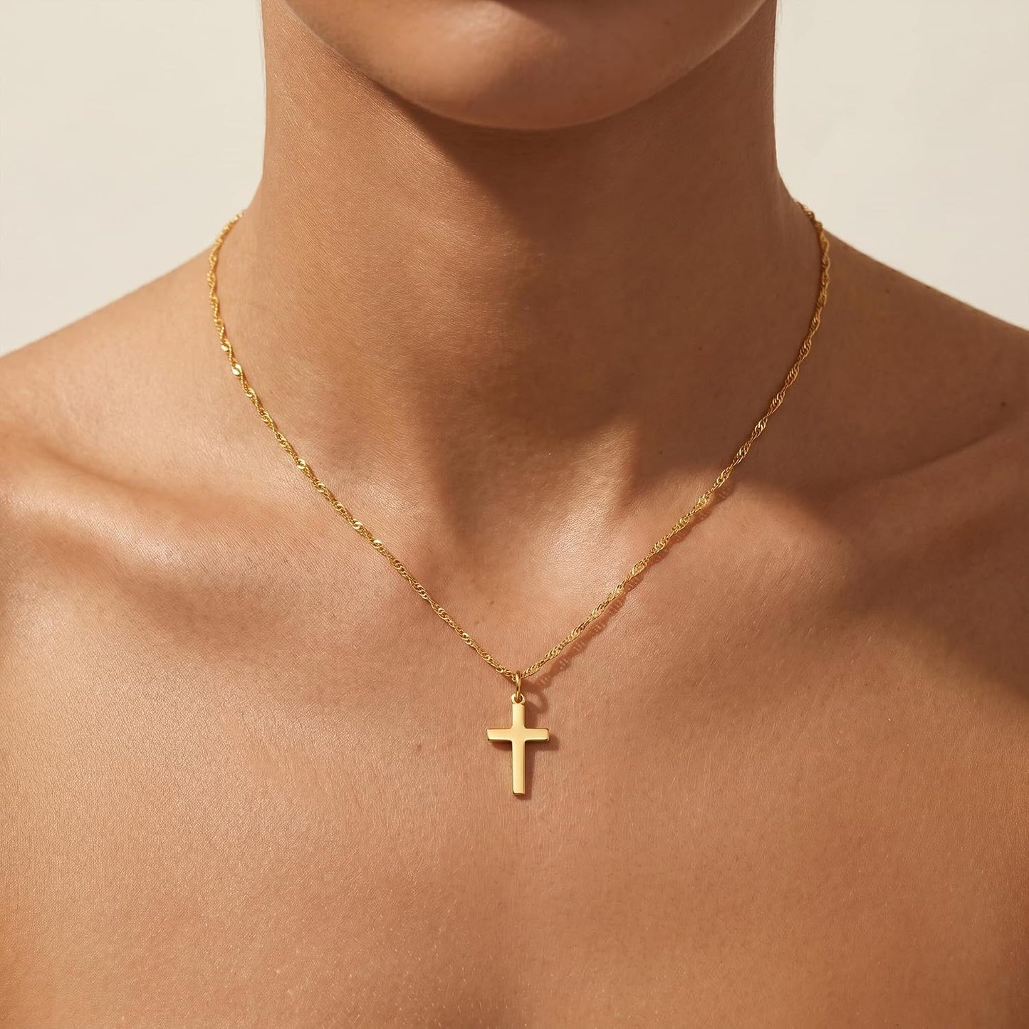 Fezodo - Collar de cruz para mujer, moderno - Delicado 18K chapado...