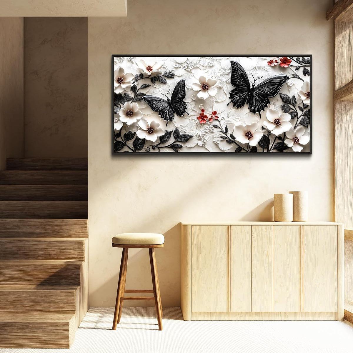 XIGUANGART Arte de pared de mariposa negra para sala de estar, deco...