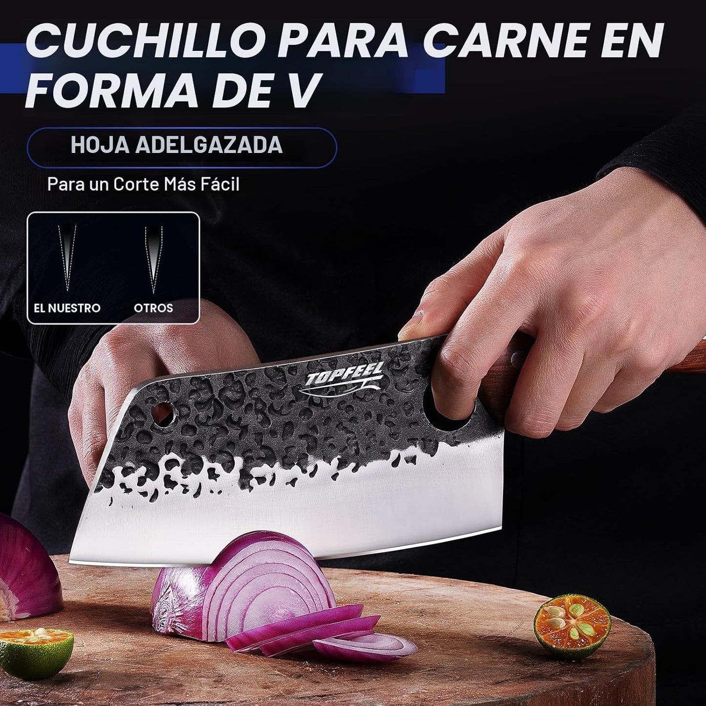 Topfeel Juego de 4 cuchillos de carne \u2013 Cortador de huesos res...