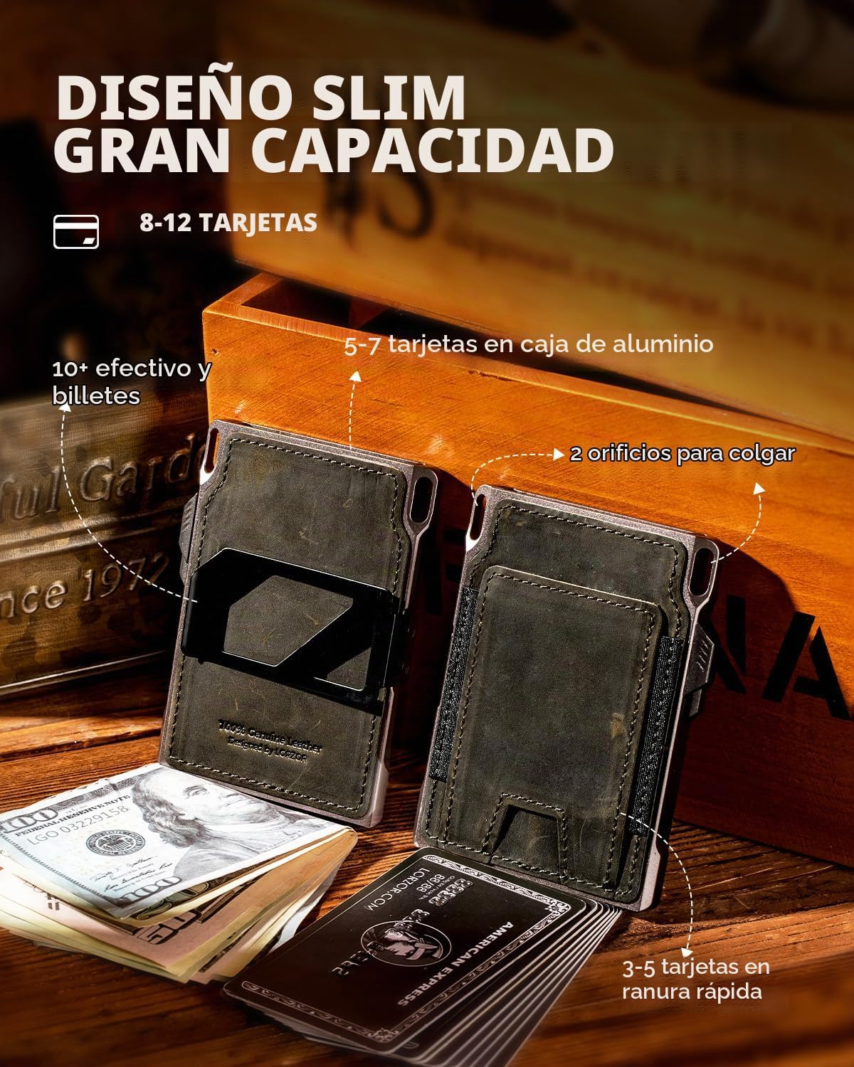 LORZOR Cartera táctica delgada, cartera minimalista para hombres, c...