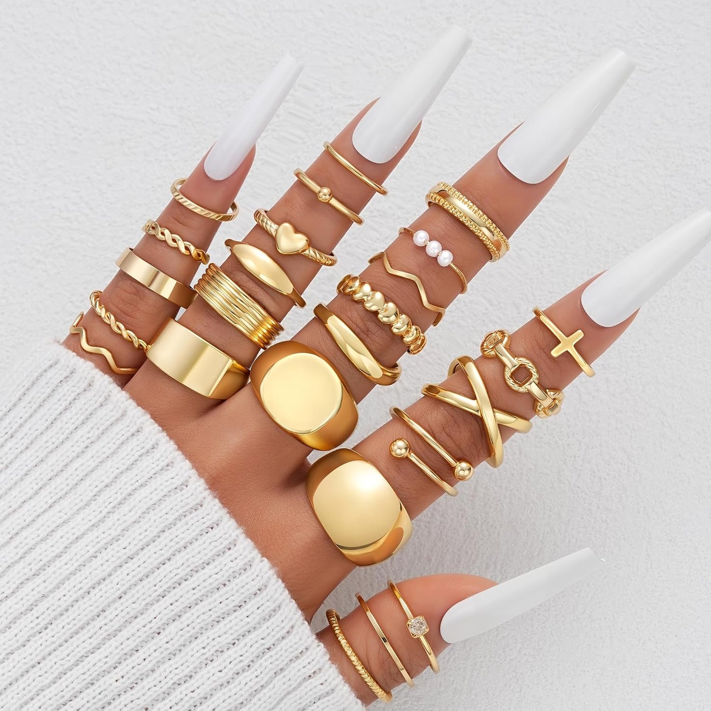 YEEZII Juego de 25 anillos dorados para nudillos para mujer, lindos...