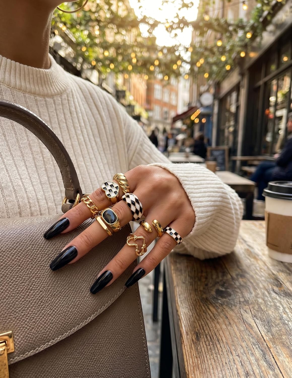 YEEZII Anillos Gruesos de Oro para Mujer Sin Deslustre, Anillo de P...