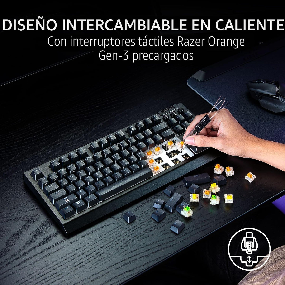Razer Teclado inalámbrico BlackWidow V4 TKL para juegos, interrupto...