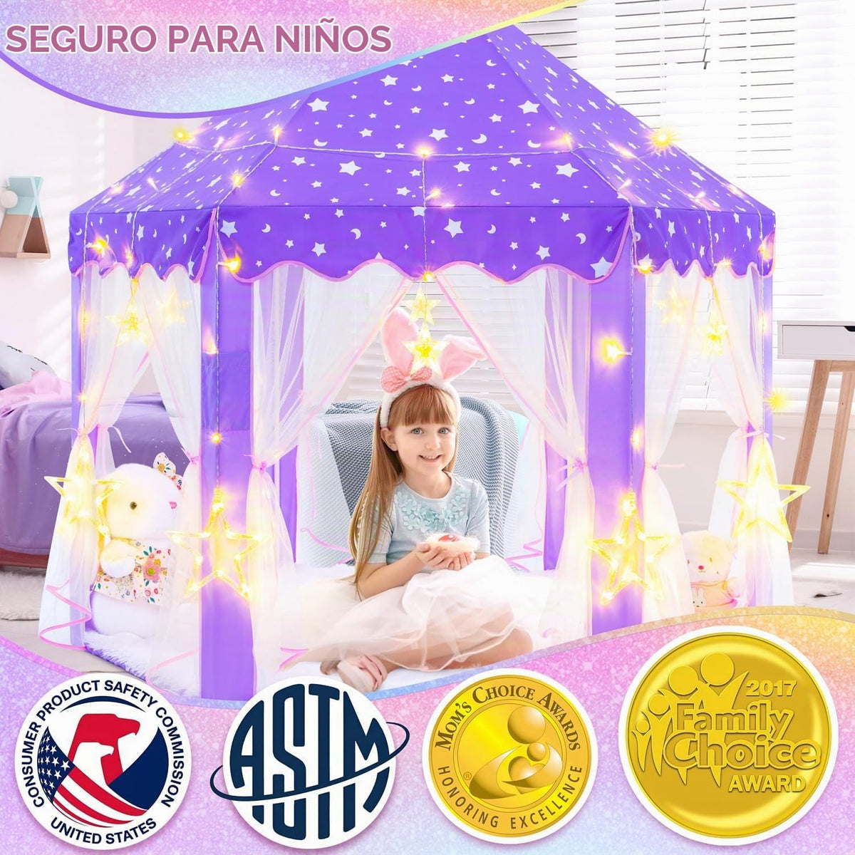 EVOIONOS Tienda de campaña de princesa púrpura para niñas, tienda d...