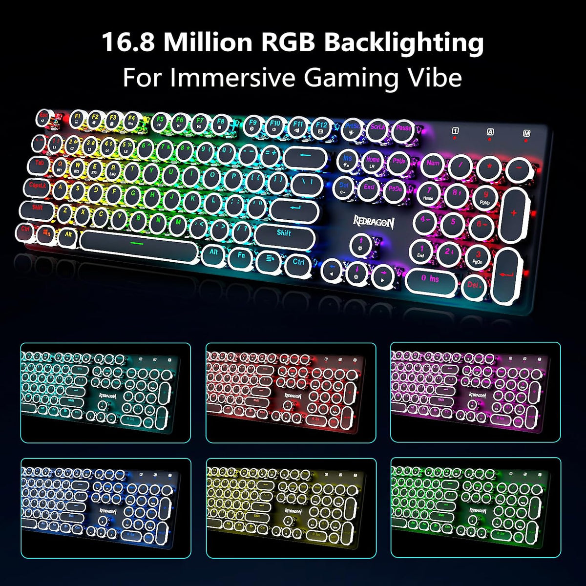 Redragon Teclado de máquina de escribir inalámbrico, teclado mecáni...
