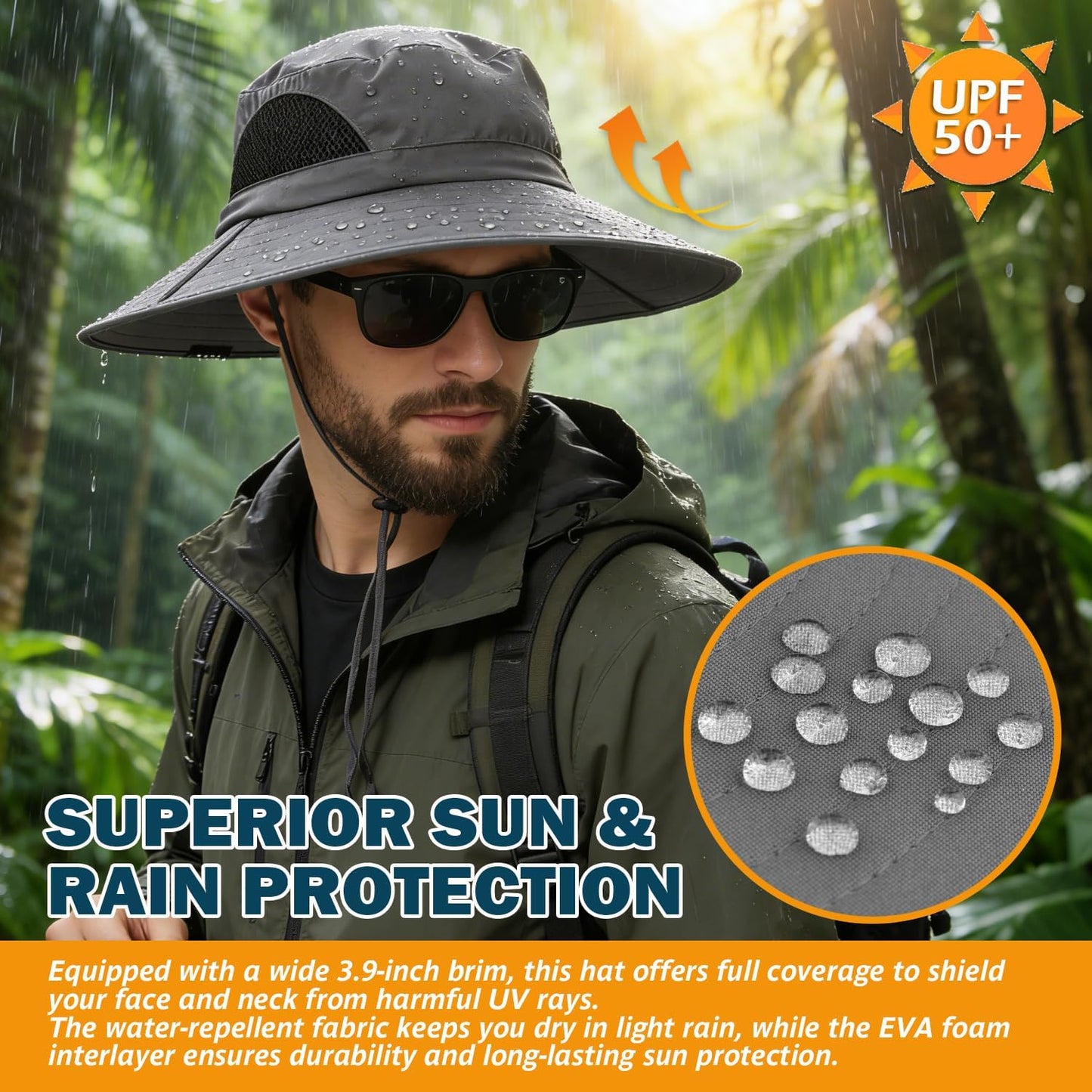 EINSKEY Sombrero de ala ancha, protección UV UPF 50+, impermeable,...