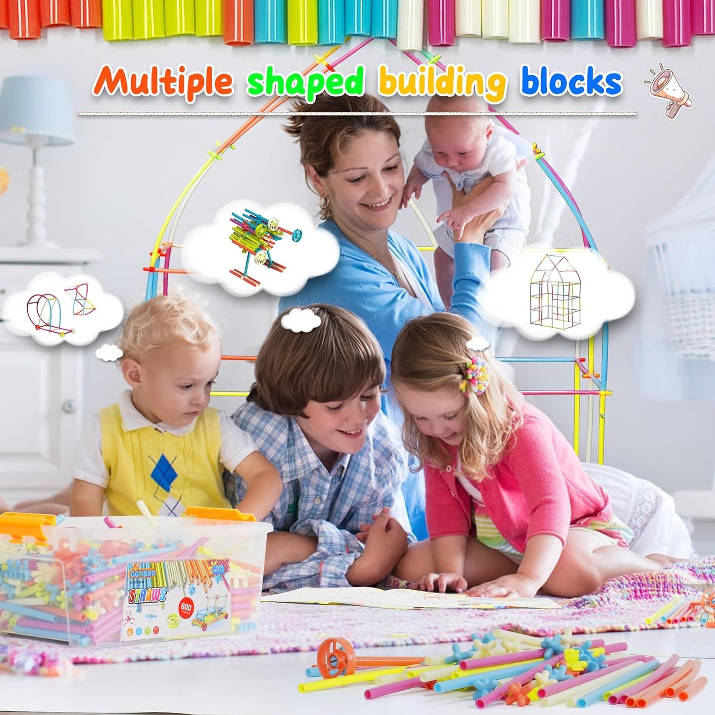 Ggiibro Constructor de Pajitas Juguetes de Construcción STEM Macaro...