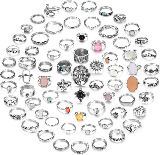 Subiceto Juego de 70 anillos de nudillos de cristal vintage para mu...