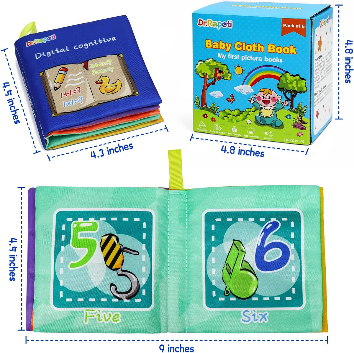 Dr.Rapeti Libros de Tela Suave para Bebés Libros de Baño Paquete de...