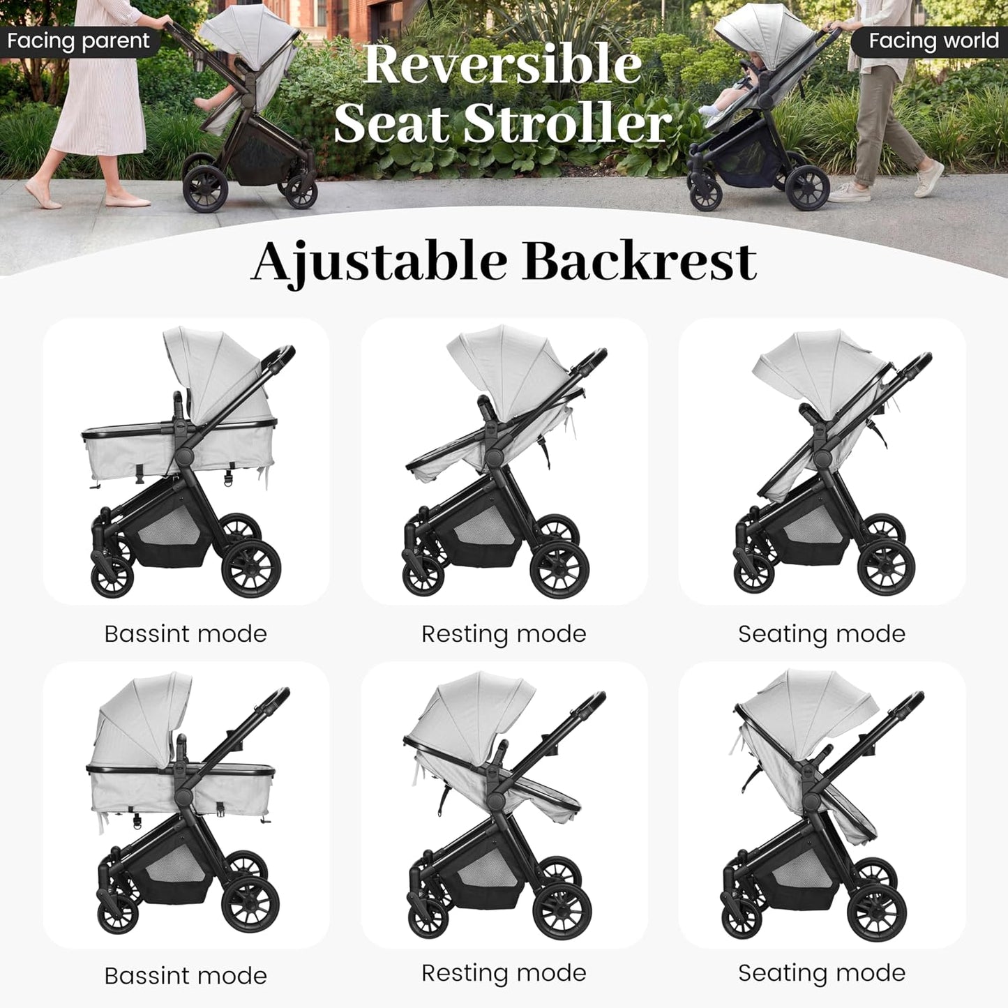 Nurtrarola - Cochecito de bebé ligero 2 en 1 con asiento reversible...