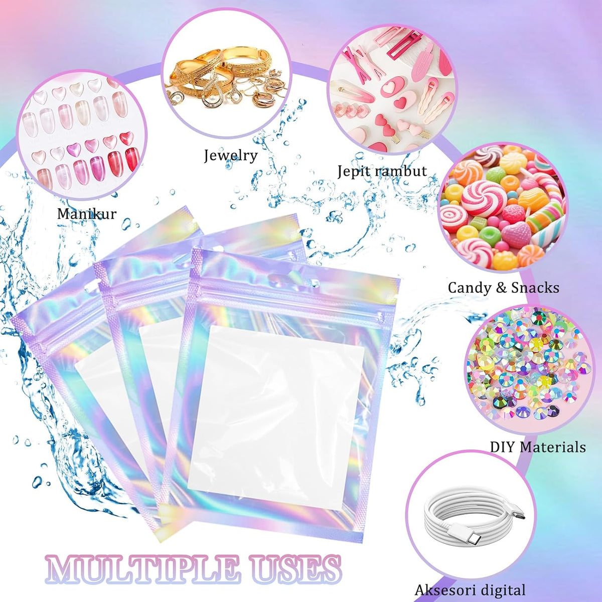 ESUOHYM 100 bolsas de embalaje de uñas para presionar con 6 cintas...