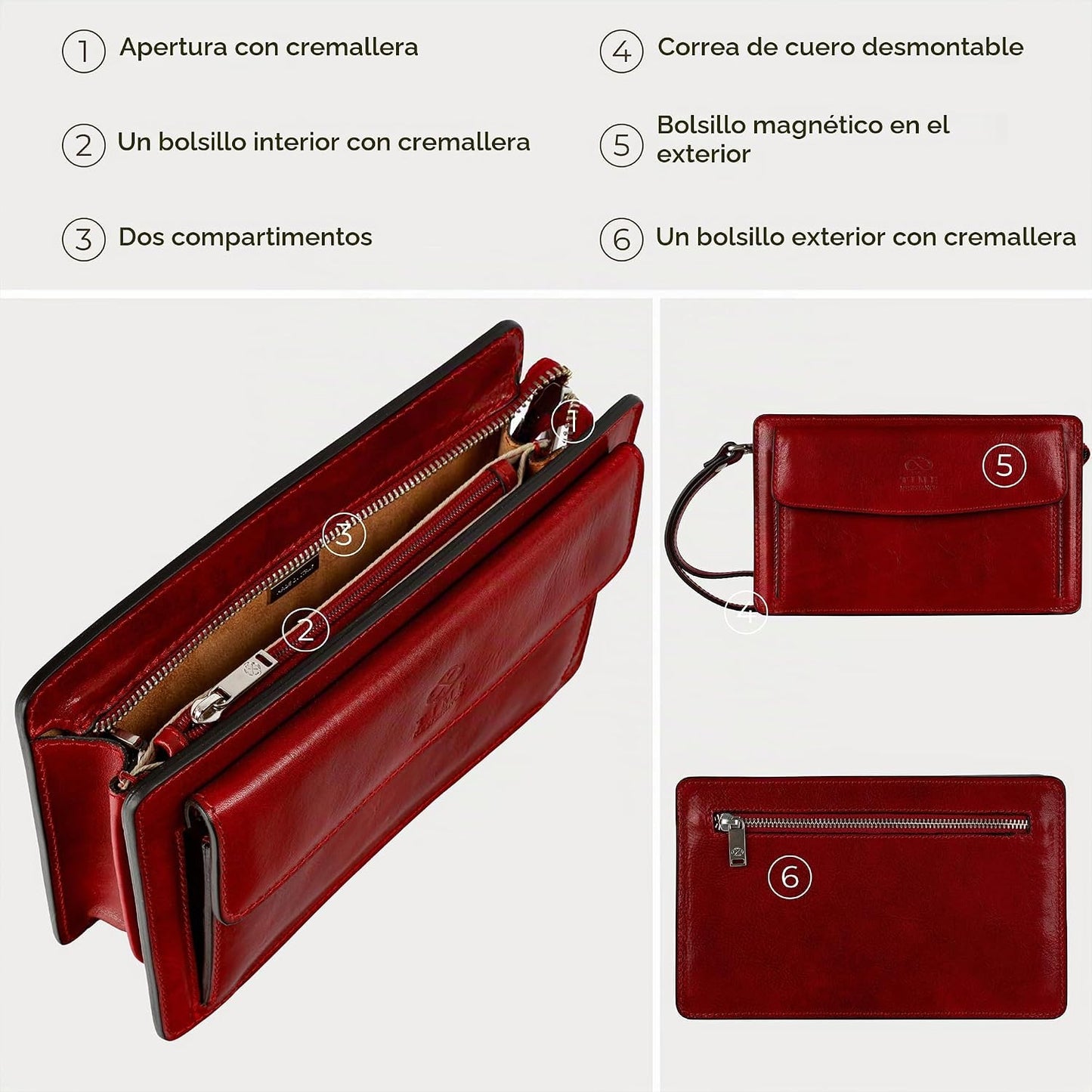 Time Resistance Bolso de mano de cuero para hombre, organizador de...