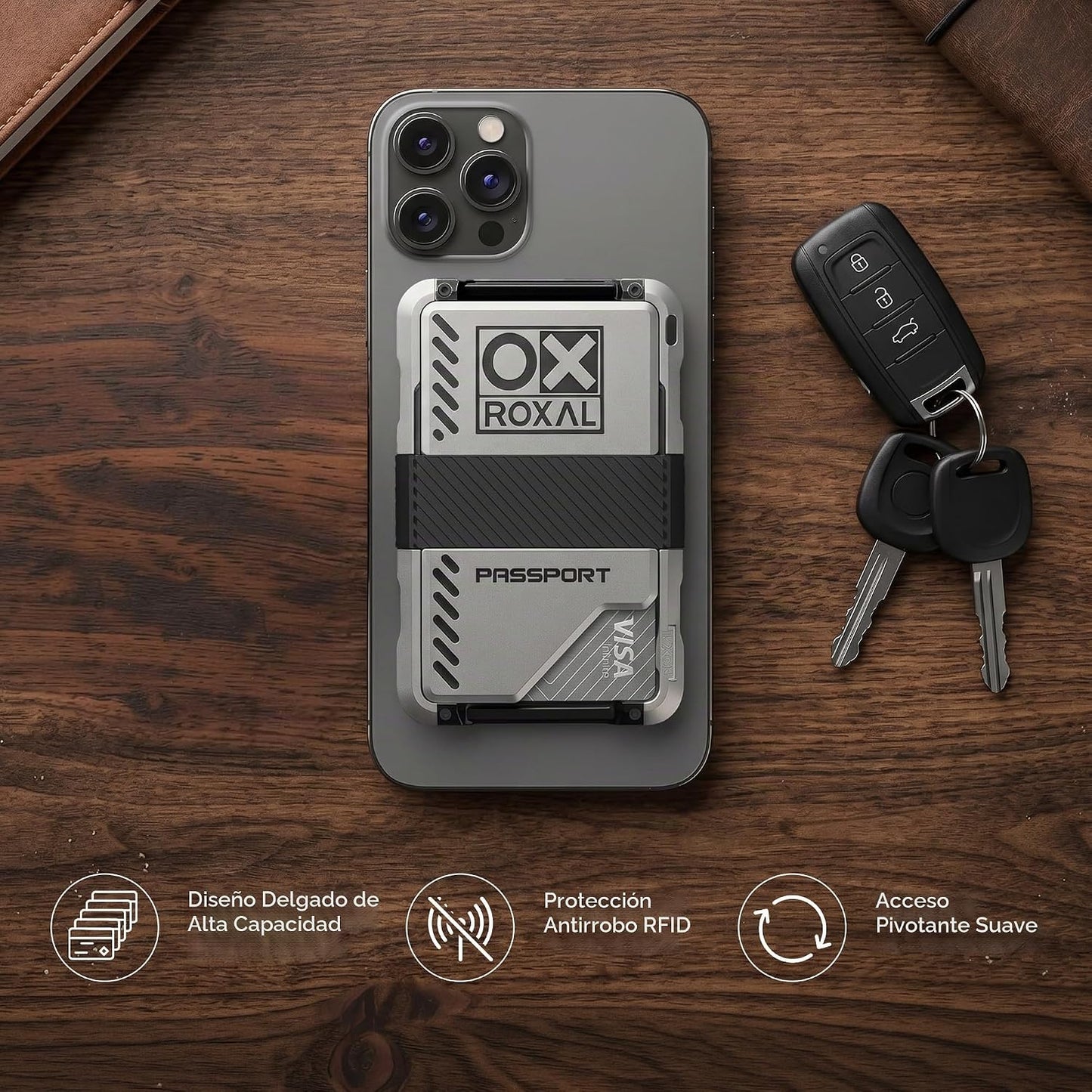 Roxal Cartera para tarjetas compatible con Passport Magsafe, Platea...