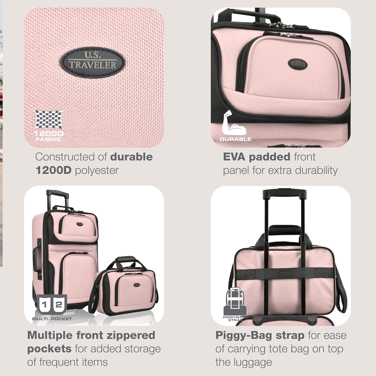 Maleta de cabina con ruedas, expandible, ligera U.S. Traveler Rio,...