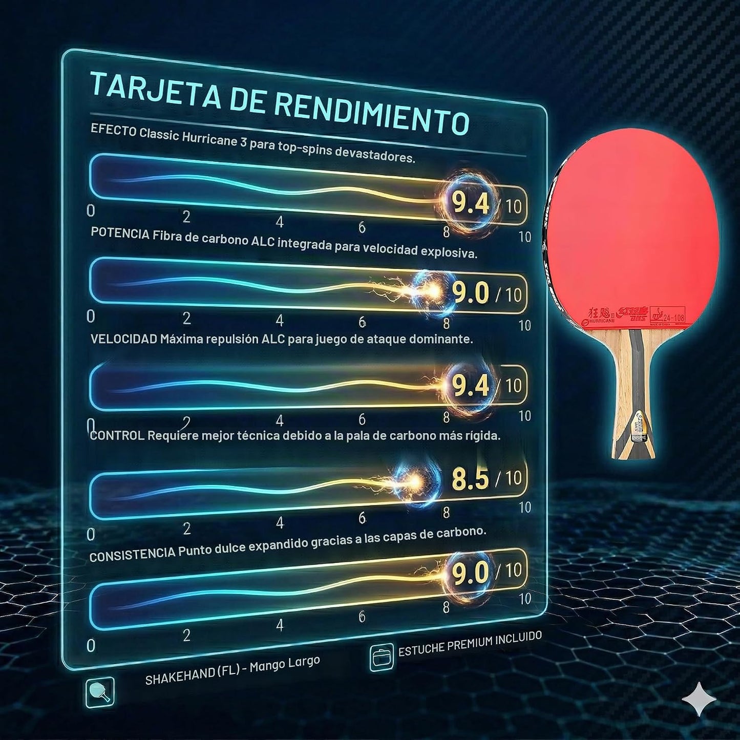Paleta de Ping Pong Profesional DHS, Raqueta de Tenis de Mesa de Ca...